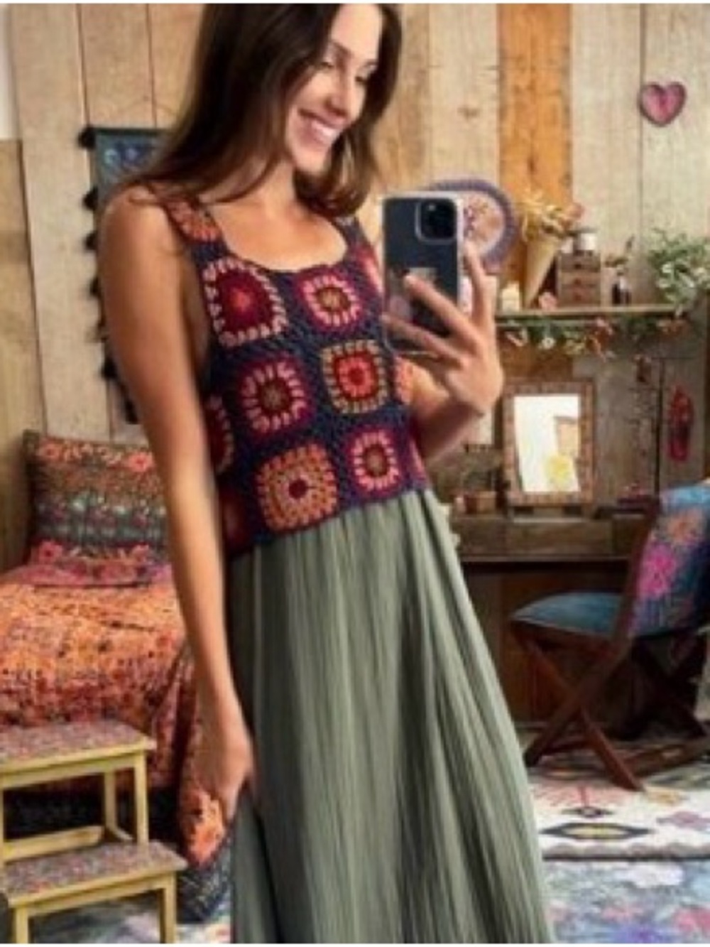 NATURAL LIFE Crochet Tank Top in Navy, Pink, Rust & Brown crop L/XL - Picture 5 of 5
